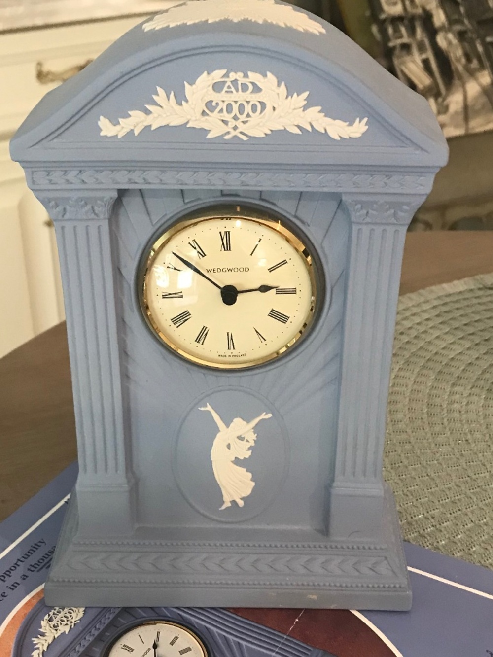 Wedgewood Blue Jasperware Millennium Mantle Clock AD 2000